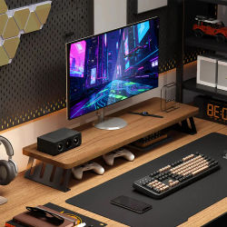 Soporte elevador para monitor de computadora, soporte de escritorio para dos monitores, organizador ergonómico multiusos para juegos con base ancha en forma de L