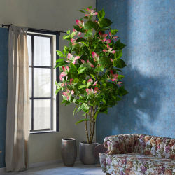 Árbol de Ficus Artificial grande de 82-144cm, rama de plantas de Magnolia falsas, árbol Banyan alto, árbol de Nandina de imitación de goma para decoración del jardín del hogar