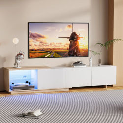Mueble para TV Negro de 200 cm, Mueble para TV Moderno con Iluminación LED, Mueble para TV con 3 Puertas de Almacenamiento y Estantes Abiertos de Vidrio para Sala de Estar y Dormitorio