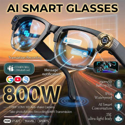 Gafas Inteligentes 4K HD con Cámara, Grabación de Video, Reconocimiento de Fotos por IA, Llamadas Bluetooth, Traducción de Voz, Gafas de Sol para Hombre