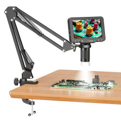 Microscopio digital flexible con pantalla IPS de 5 pulgadas, microscopio de soldadura con brazo flexible, microscopio de monedas 1000X para PCB, plantas y monedas