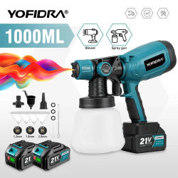 Pistola de Pintura Eléctrica YOFIDRA de 1000 ml, Pulverizador Inalámbrico para el Hogar, Automóviles, Muebles, Recubrimiento de Acero, Aerógrafo para Batería Makita de 21 V