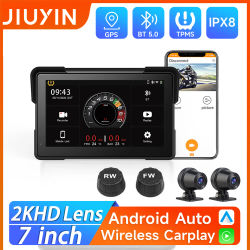 Reproductor Multimedia para Motocicleta de 7'', Grabadora HD 2K, Navegación GPS, CarPlay Inalámbrico, Android Auto, Pantalla Impermeable IPX8, Bluetooth