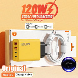 XIAOMI Original 120W 4 Puerto Cargador Rápido Para Xiaomi 13 14 Ultra Redmi Nota 12T Pro Turbo iPhone 16 17 Samsung USB Tipo C Cable de Carga Rápida