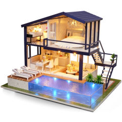 Mini Kit de construcción de casa de muñecas de madera, modelo de caja de casa de muñecas hecha a mano, ensamblaje de rompecabezas 3D con muebles, juguetes para regalos de navidad