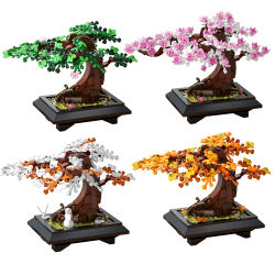 MOC-Juego de bloques de construcción de árbol bonsái, bonsái de flores para las cuatro estaciones, planta en maceta, decoración del hogar, ladrillo, juguetes botánicos DIY, regalo para adultos