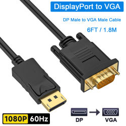 Adaptador DisplayPort a VGA, VGA Cable DP de 6 pies Conecte puerto Monitor de computadora portátil de escritorio Proyector con adaptador VGA a Displayport
