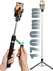 Trípode Extensible de 1700 mm con Control Remoto Bluetooth, Monopié Plegable para Teléfono para Transmisión en Vivo y Vlogging