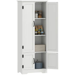 HOMCOM Aparador de cocina, mueble de cocina contemporáneo con múltiples espacios de almacenamiento, 2 armarios, 3 estantes, MDF y aglomerado, blanco