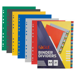 Divisor de índice de carpeta EAGLE A4 con pestañas, 31 piezas multicolor apto para carpeta de anillas 2/3/4/11 y divisores de cuaderno de hojas sueltas