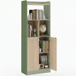 HOMCOM Librería de 5 niveles, mueble de almacenaje, estantería con 2 puertas, 60x30 x cm, verde y natural