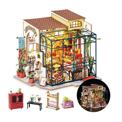 Kit de Casa de Muñecas DIY Rolife, Mini Casa con Muebles y Accesorios, Escala 1:24, Kit de Manualidades, Tienda de Flores de Emily