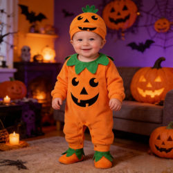 Mono para bebés, niñas y niños, disfraz de calabaza de Halloween, mono sin mangas para niños pequeños, ropa de otoño e invierno para recién nacidos