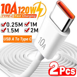 2-1 Uds Cable de carga rápida 120W 10A cargador rápido USB A a tipo C cables de transferencia de datos de alta velocidad para Samsung Xiaomi Huawei