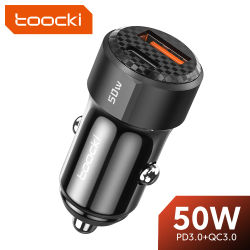 Toocki 50W USB C cargador de coche tipo C PD20W QC3.0 cargador de teléfono de coche carga rápida para iPhone Samsung Xiaomi Huawei