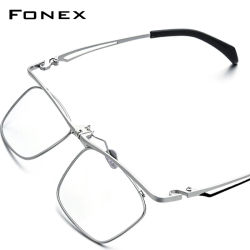 Montura de gafas de titanio FONEX para hombre, diseño de marca, montura de gafas cuadrada con tapa abatible, gafas ultraligeras japonesas de alta calidad 8043