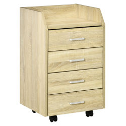 Vinsetto Cajonera de Oficina Mueble Auxiliar para Archivos con 4 Cajones Encimera Superior de Almacenaje 4 Ruedas y 2 Frenos