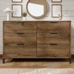COMHTOM Aparador de color roble oscuro de 120x40x76 cm con 6 cajones espaciosos, utilizable como mueble alto para dormitorio