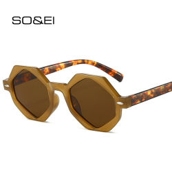 SO & EI Retro polígono Jelly Tea gafas de sol mujeres moda gradiente gafas sombras UV400 hombres remaches gafas de sol