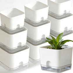 Maceta blanca de autorriego, cuadrada, de doble capa, para plantas de interior y exterior, para decoración del hogar, balcón y jardín.