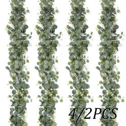 Guirnalda colgante de eucalipto Artificial, flores blancas, enredaderas, plantas falsas para arco de boda, pared, fiesta en casa, decoración navideña, 1/2/4 Uds.