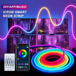 Tira de Luces LED RGBIC de Neón con Control por Aplicación Bluetooth, Sincronización de Música, Impermeable, Flexible, para Decoración de Habitaciones de Juegos y Fiestas