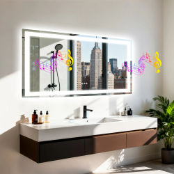 Espejo LED para baño de 50/60/100/120cm, Altavoz Bluetooth incorporado, antiniebla, regulable, retroiluminado, maquillaje de tocador iluminado, resistente al agua
