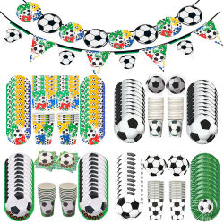 Juego de Vajilla Desechable con Temática de Fútbol, Platos de Papel, Vasos, Servilletas, Decoración para Fiestas de Cumpleaños, Baby Shower, Deportes, Fútbol para Niños