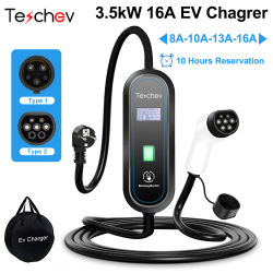 Cargador de Vehículos Eléctricos Portátil Teschev de 3.5kW Tipo 2 IEC62196-2, Cargador de Coche Eléctrico Tipo 1 SAE J1772, Cable de Carga EVSE, Enchufe Europeo