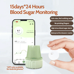 Aidexx Glucómetro Digital de 15 Días, Sensor de Glucosa Continuo CGMS para Diabetes, Prueba de Glucosa GX-01S, Monitor de Azúcar, Freestyle Libre