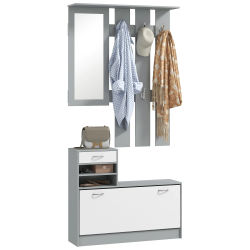 HOMCOM Recibidor de Entrada con Espejo Perchero y Zapatero Mueble de Recibidor de 2 Piezas con Ganchos Estantes y Cajón Gris