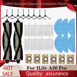 Kit de Repuestos Genéricos Compatible con Aspiradora ILIFE A30 Pro, Cepillo Principal, Cepillo Lateral, Filtro HEPA, Mopa, Bolsa para Polvo, 5000Pa