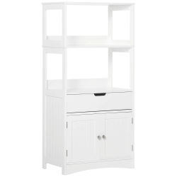 Mueble de almacenamiento Kleankin para baño, 2 puertas, cajón, 3 estantes-Sun. 60L x 33l x 122H cm - MDF Blanco