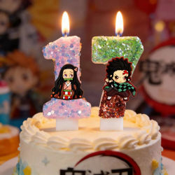 Vela con Temática de Anime Demon Slayer Kimetsu No Yaiba, Número 0-9, Decoración para Pastel, Fiesta de Cumpleaños para Niños, Baby Shower, Juguetes