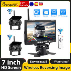 Podofo-Monitor HD inalámbrico de 7 pulgadas para camión, cámara de respaldo para vehículo, sistema de asistencia de estacionamiento para RV, camión, remolque, autobús