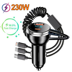 Cargador de coche de 230W, 5 puertos de carga rápida PD QC3.0 USB C, adaptador tipo C para teléfono de coche, para iphone, Samsung, Huawei, Xiaomi