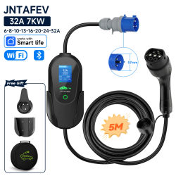 Cargador Portátil para Vehículos Eléctricos de 7.2KW 32A Monofásico Tipo 2, Cable de Carga Rápida EVSE con Control por WiFi, APP y Bluetooth