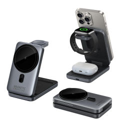 Estación de Carga Inalámbrica Magnética Plegable 3 en 1 para iPhone 17/16/15/14/13/12, Apple Watch y AirPods