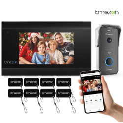 TMEZON Videoportero WiFi 2 Hilos,1080P IP Sistema de intercomunicación con 7 zoll Monitor de Pantalla táctil y Timbre con Cable,Desbloqueo por aplicación/Tarjeta,Detección de Movimiento