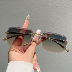 KAMMPT gafas de sol cuadradas sin montura para hombre, gafas de sol informales con gradiente Vintage a la moda para mujer, gafas de sol decorativas de diseño de marca de lujo a la moda