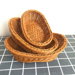 Cestas para servir tejidas de mimbre curvadas ovaladas para pan, frutas, verduras, restaurante, cesta de mimbre para exhibición de mesa