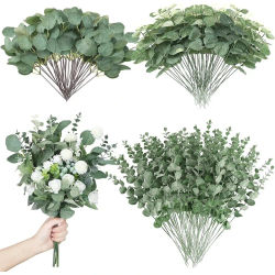 5/10/20 piezas tallos de hojas de eucalipto artificiales plantas verdes para decoración de la sala de estar del hogar novia decoración de la boda ramos de flores