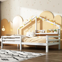Cama infantil de madera de 90×200 cm, cama individual para niños con forma de chimenea, barandilla de seguridad anticaída con armario de almacenamiento integrado, base de listones resistente, muebles