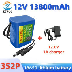 18650 3S2P 12V 13800mah batería de iones de litio DC 12,6 V 13.8Ah CCTV recargable, batería de repuesto para Monitor de cámara + cargador