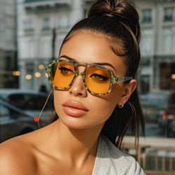 Gafas de sol cuadradas Vintage para mujer y hombre, gafas de sol geniales con doble puente, gafas poligonales para hombre y mujer UV400