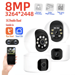 Tuya-cámara IP WiFi de 8MP, Monitor de bebé de doble lente, visión nocturna a Color, seguimiento automático de personas, cámara de vigilancia inteligente para el hogar
