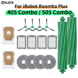 Para iRobot Roomba Plus 405 Combo / 505 Combo: Cepillo Principal, Cepillo Lateral, Filtro HEPA, Paño de Limpieza, Bolsa Recolectora de Polvo, Accesorios y Repuestos para Robot Aspirador