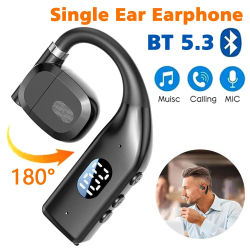 KEBIDUMEI Auriculares inalámbricos Bluetooth 5,3 con pantalla LED, auriculares de conducción de aire de un solo oído, auriculares manos libres con cancelación de ruido