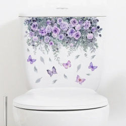 Pegatina de pared de hojas de plantas, pegatina para inodoro, Mural autoadhesivo para WC, embellecer flores, decoración del hogar, calcomanías, pegatina para refrigerador