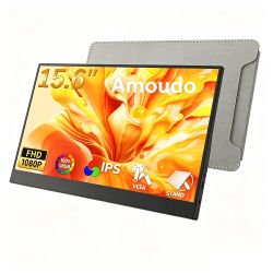Monitor portátil Amoudo de 15,6 pulgadas, resolución 1920x1080P, 60 Hz, pantalla ampliable, panel LCD IPS, monitor portátil con soporte VESA, USB-C, Mini HDMI, pantalla móvil, monitor secundario,